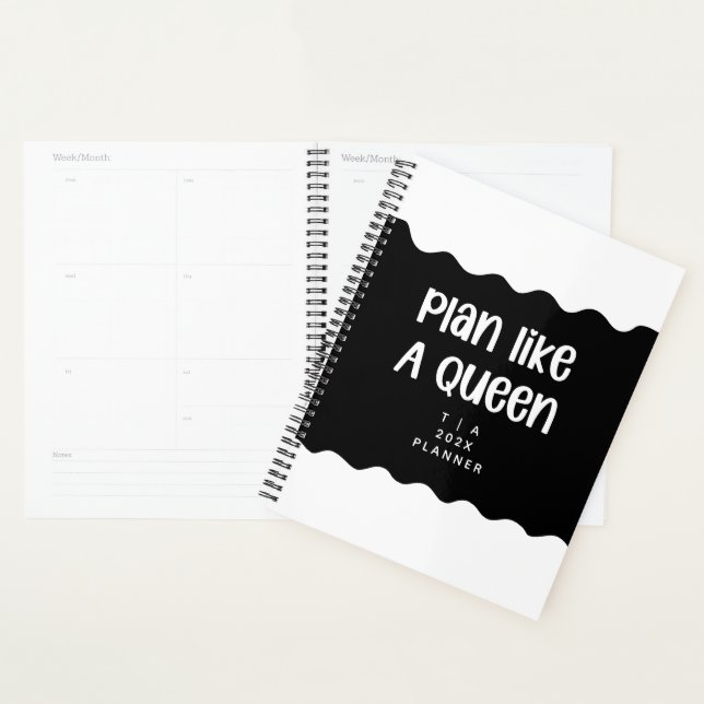 Cute Motivational Black and White Monogram Year Planner (Display)