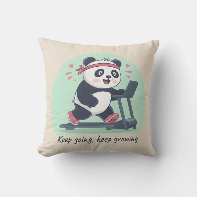 Cute Motivational Panda on Treadmill Cushion (Front)