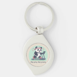 Cute Motivational Panda on Treadmill Key Ring