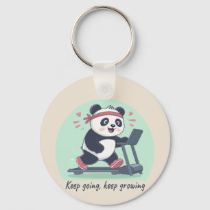 Cute Motivational Panda on Treadmill Key Ring