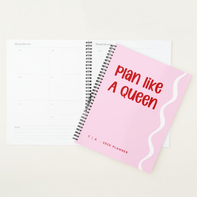 Cute Motivational Pink and Red Monogram Year Planner (Display)