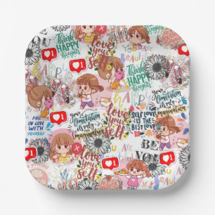 Cute Motivational – Positive Quote Kawaii  Paper Plate