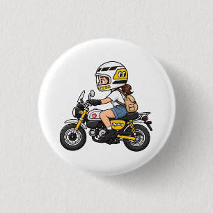Cute Motorcycle Girl – Yellow Mini Bike Cartoon De 3 Cm Round Badge