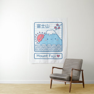 Cute Mount Fuji And Sun Japan Room Decor Tapestry