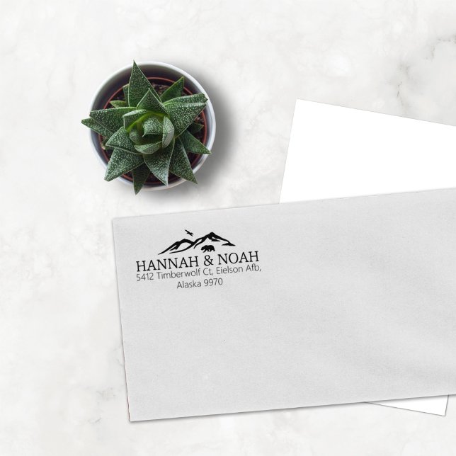 Cute Mountain Bear Couple Return Address Rubber Stamp (Creator Uploaded)