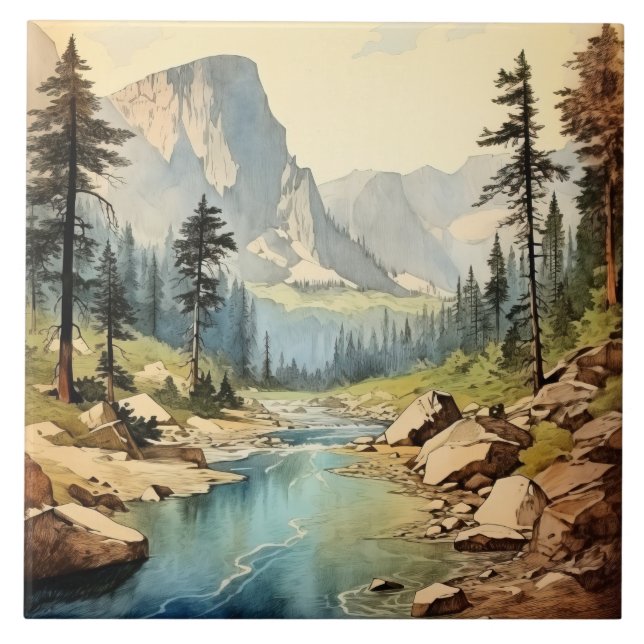 Cute Mountain lake scene  Tile (Front)