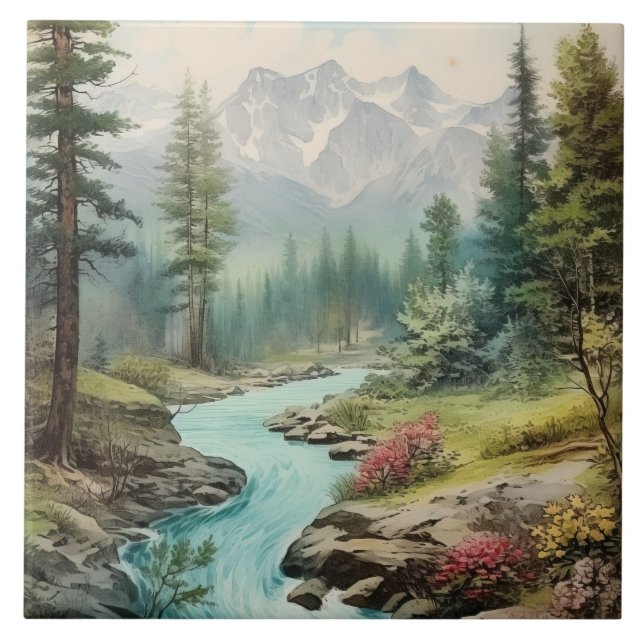 Cute Mountain lake scene  Tile (Front)
