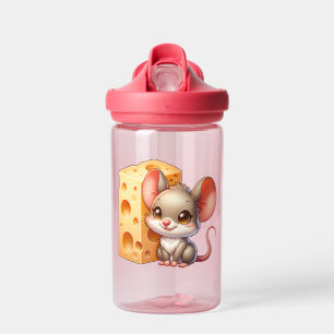 Cute Mouse and Cheese Cartoon Personalised Water Bottle