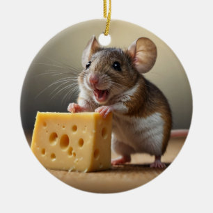 Cute Mouse and Cheese Ceramic Tree Decoration