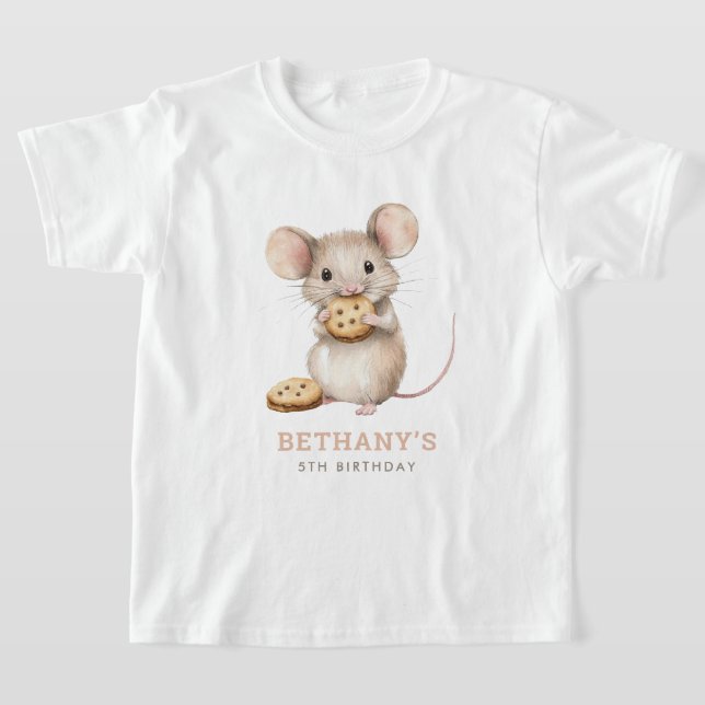 Cute Mouse and Cookies 5th Birthday Party T-Shirt (Laydown)