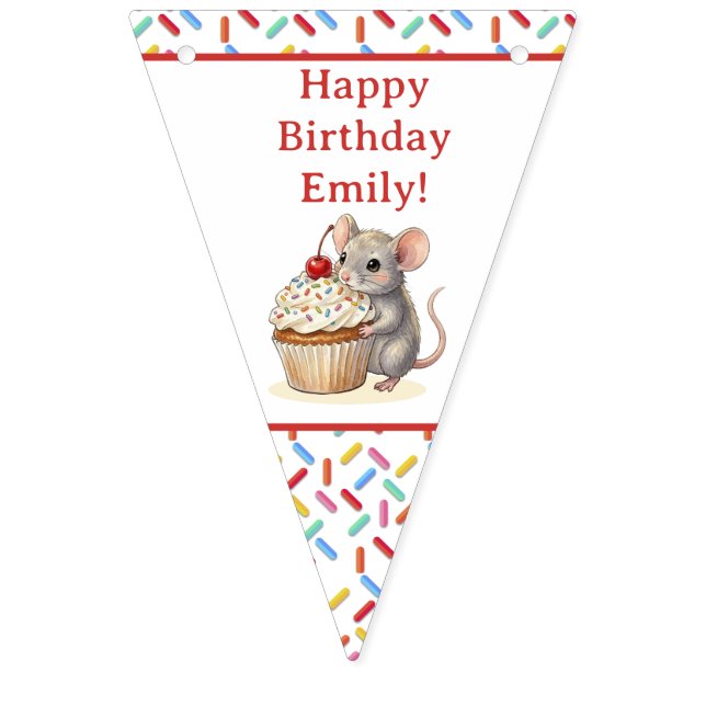 Cute Mouse and Cupcake Personalized Birthday Bunting (First Flag)
