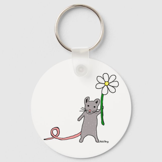 Cute Mouse And Flower Art Key Ring (Front)