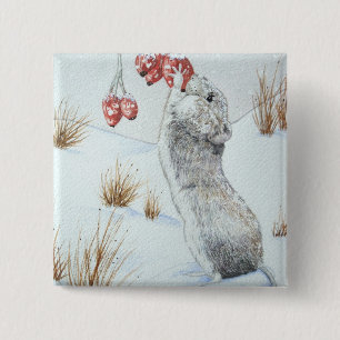 Cute mouse and red berries snow scene wildlife 15 cm square badge