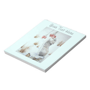 Cute mouse and red berries snow scene wildlife art notepad