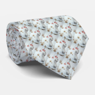 Cute mouse and red berries snow scene wildlife art tie