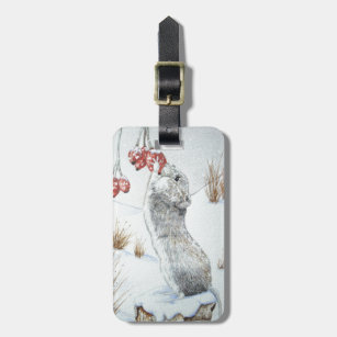 Cute mouse and red berries snow scene wildlife luggage tag