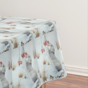 Cute mouse and red berries snow scene wildlife tablecloth