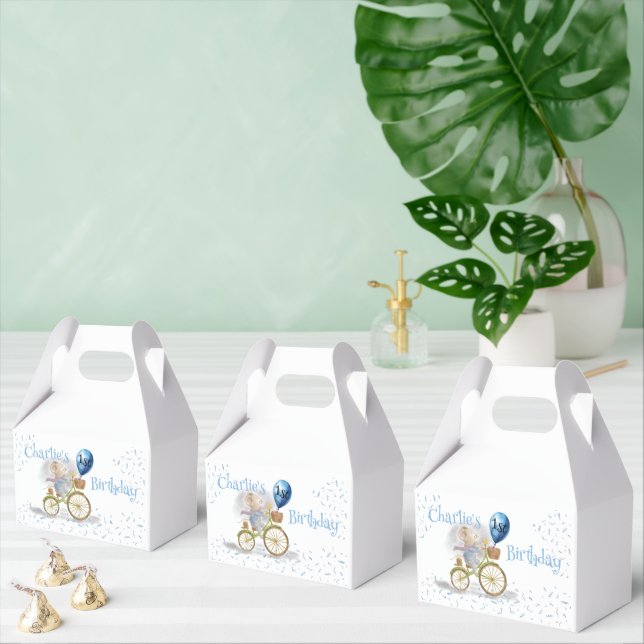Cute Mouse Animal Bicycle Boy 1st Birthday Party Favour Box (Multiple)