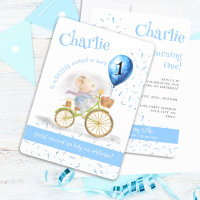 Cute Mouse Animal Bicycle Boy 1st Birthday Party