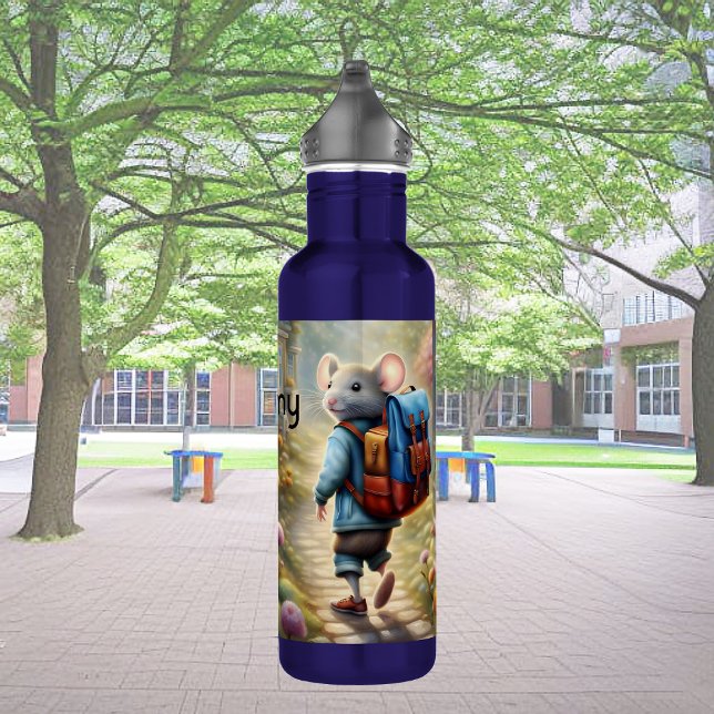 Cute mouse boy on his way to school, 710 ml water bottle (Creator Uploaded)
