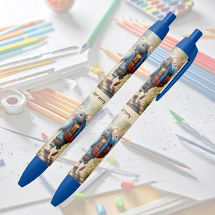 Cute mouse boy on his way to school,personalised black ink pen