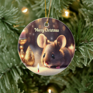 Cute mouse celebrates Christmas, custom  Ceramic Tree Decoration