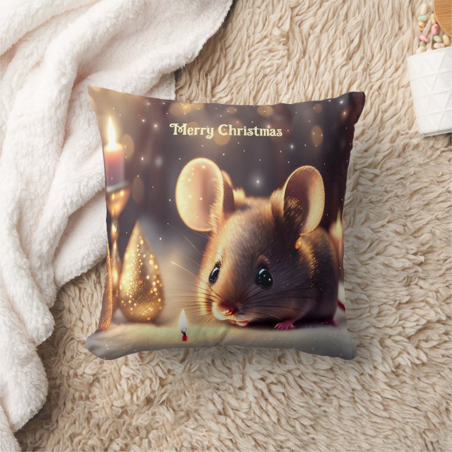 Cute mouse celebrates Christmas, custom  Cushion (Blanket)