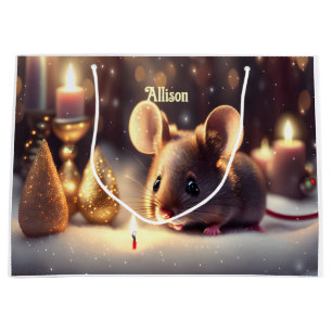Cute mouse celebrates Christmas - custom Large Gift Bag