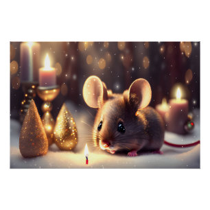 Cute mouse celebrates Christmas Poster