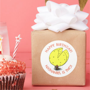 Cute mouse cheese personalised cartoon birthday classic round sticker