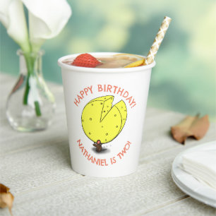 Cute mouse cheese personalised cartoon birthday paper cups