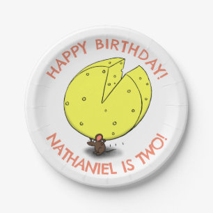 Cute mouse cheese personalised cartoon birthday paper plate