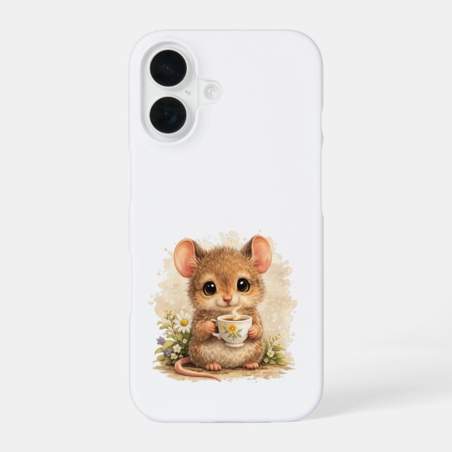 Cute Mouse Coffee iPhone 16 Case Kawaii (Back)