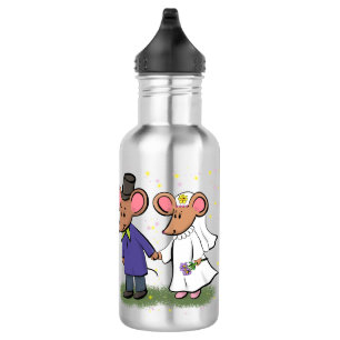 Cute mouse couple cartoon illustration 532 ml water bottle