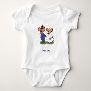Cute mouse couple cartoon illustration baby bodysuit
