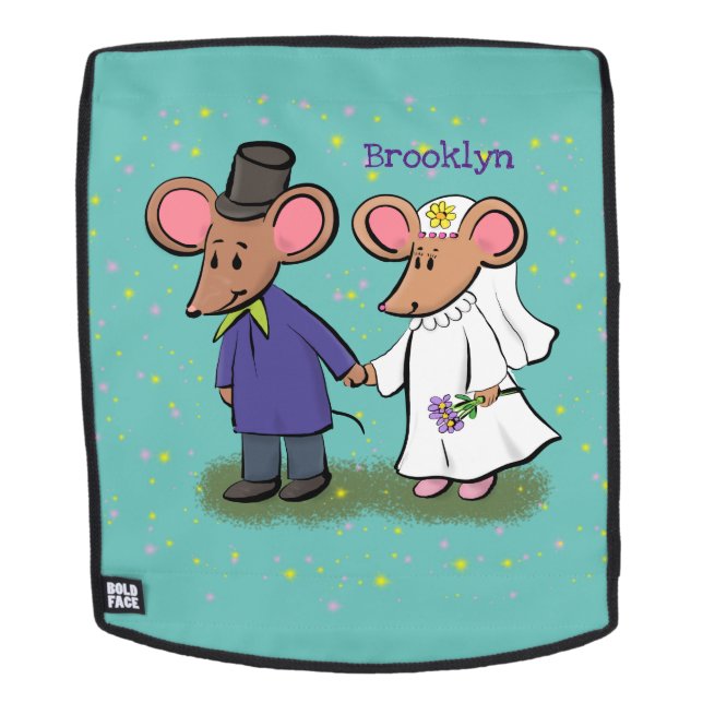 Cute mouse couple cartoon illustration backpack (Removable Face)