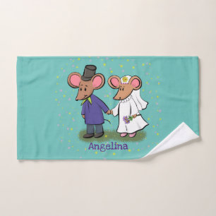 Cute mouse couple cartoon illustration bath towel set