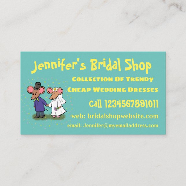 Cute mouse couple cartoon illustration business card (Front)