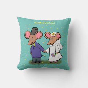 Cute mouse couple cartoon illustration cushion