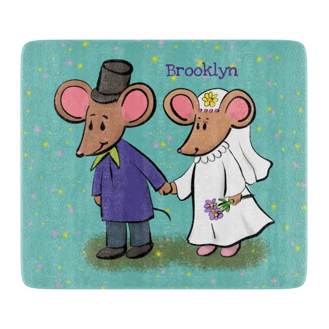 Cute mouse couple cartoon illustration cutting board (Front)