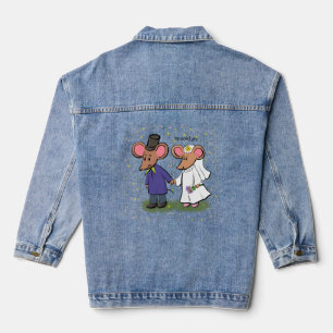 Cute mouse couple cartoon illustration denim jacket