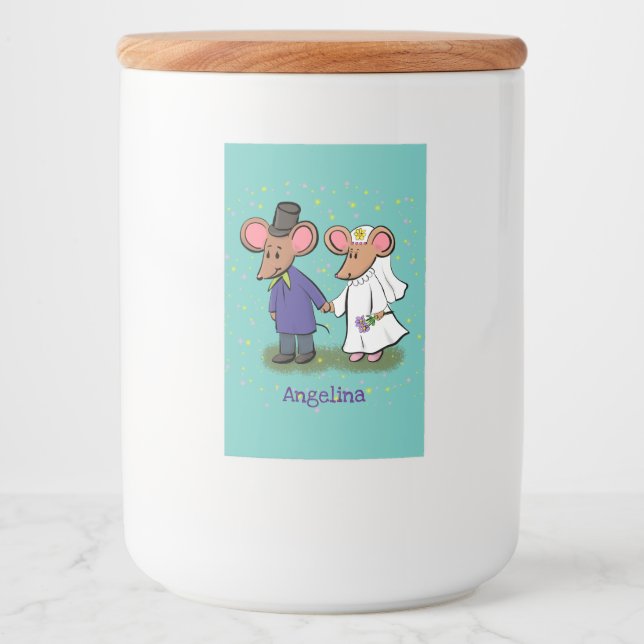 Cute mouse couple cartoon illustration food label (Front)