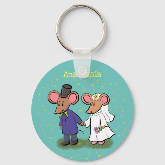 Cute mouse couple cartoon illustration key ring (Front)
