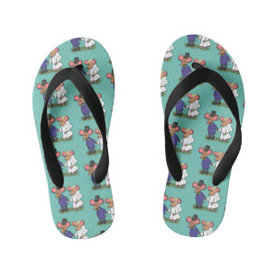 Cute mouse couple cartoon illustration kid's jandals