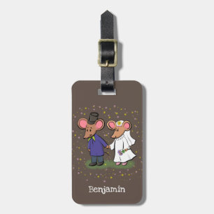 Cute mouse couple cartoon illustration luggage tag
