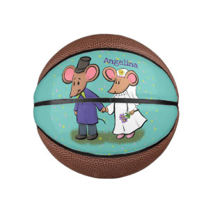 Cute mouse couple cartoon illustration mini basketball
