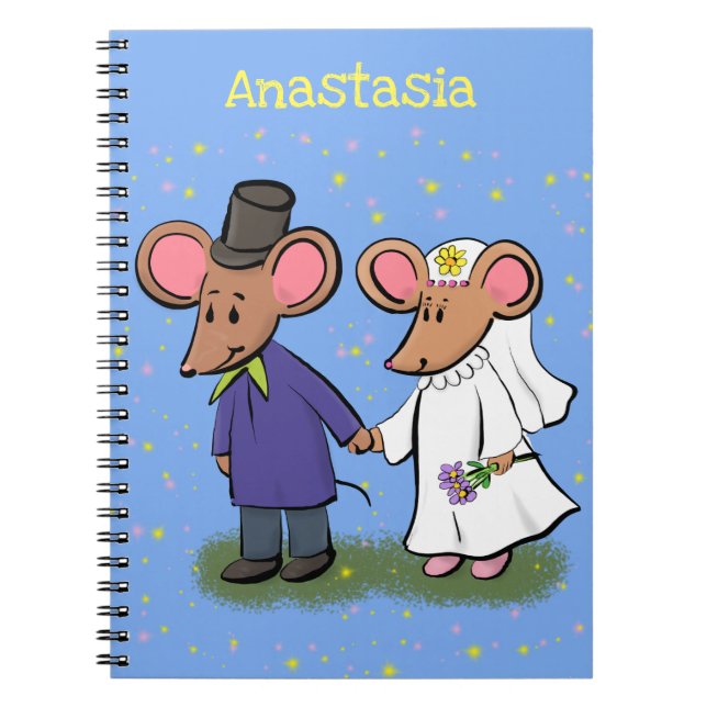 Cute mouse couple cartoon illustration notebook (Front)