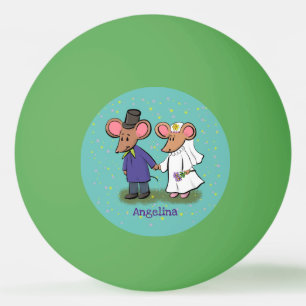 Cute mouse couple cartoon illustration ping pong ball