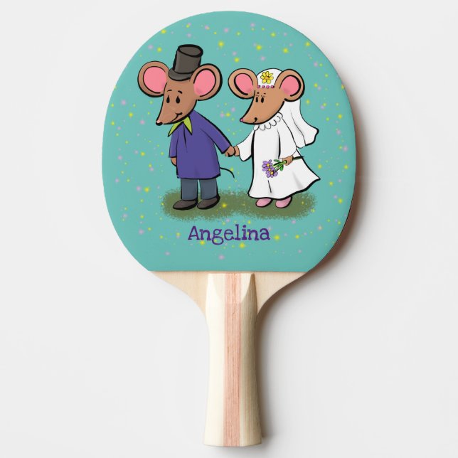 Cute mouse couple cartoon illustration ping pong paddle (Front)
