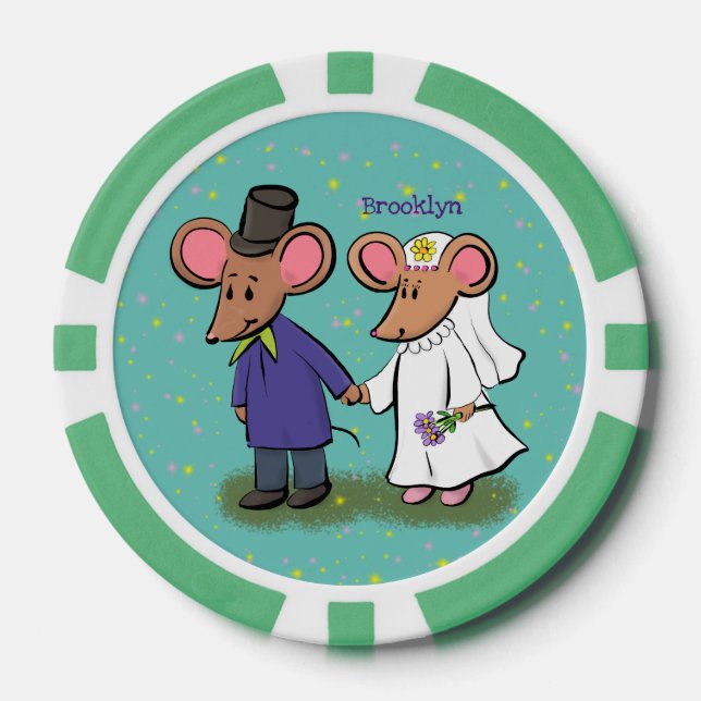 Cute mouse couple cartoon illustration poker chips (Front)